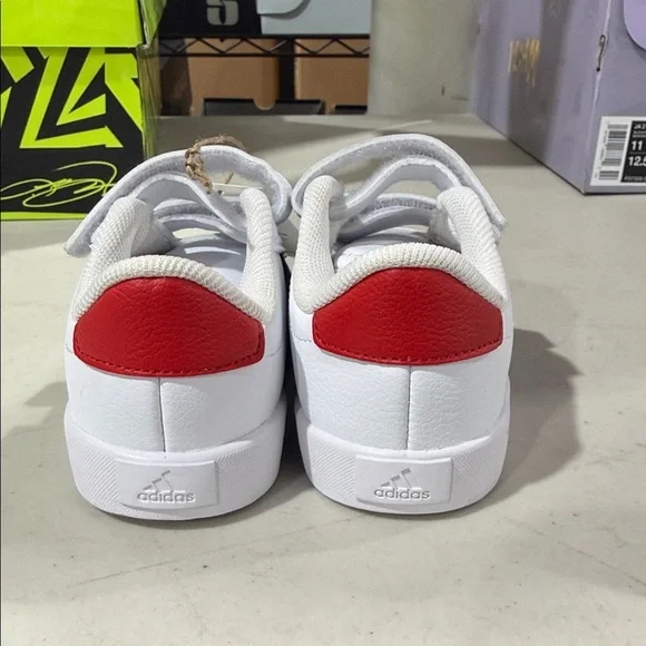 Kids White and Blue Sneakers with Red Accents - Picture 3 of 5